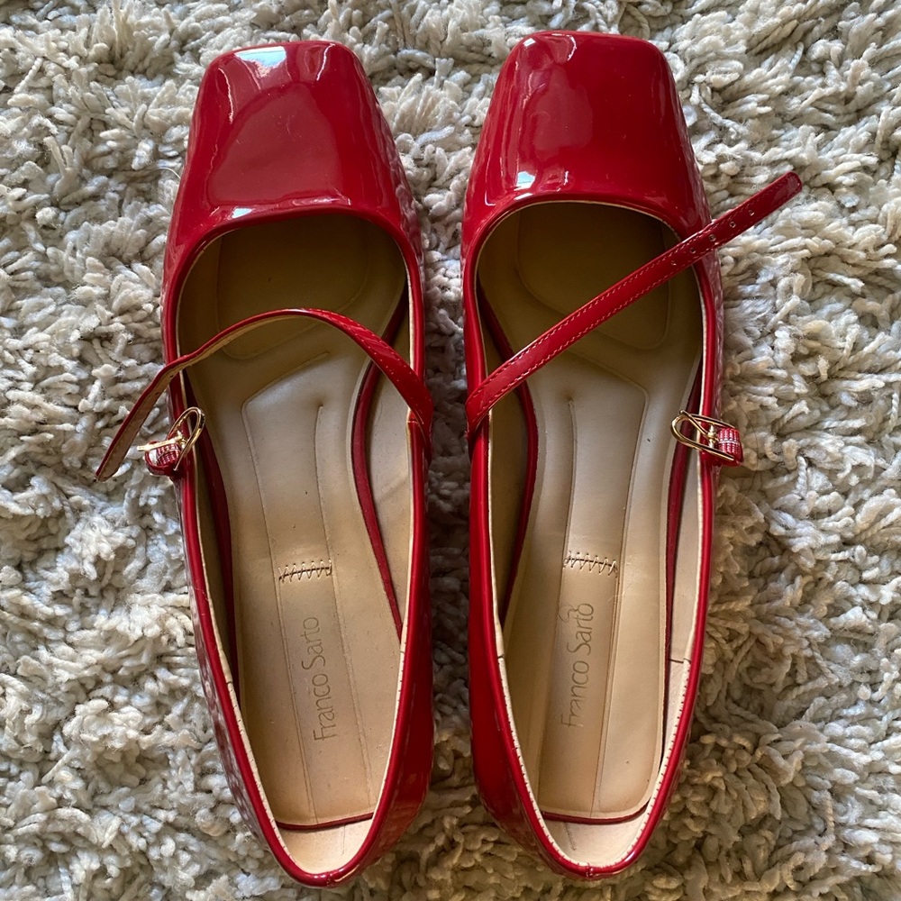 New Red red patent Franco Sarto Mary jane flats